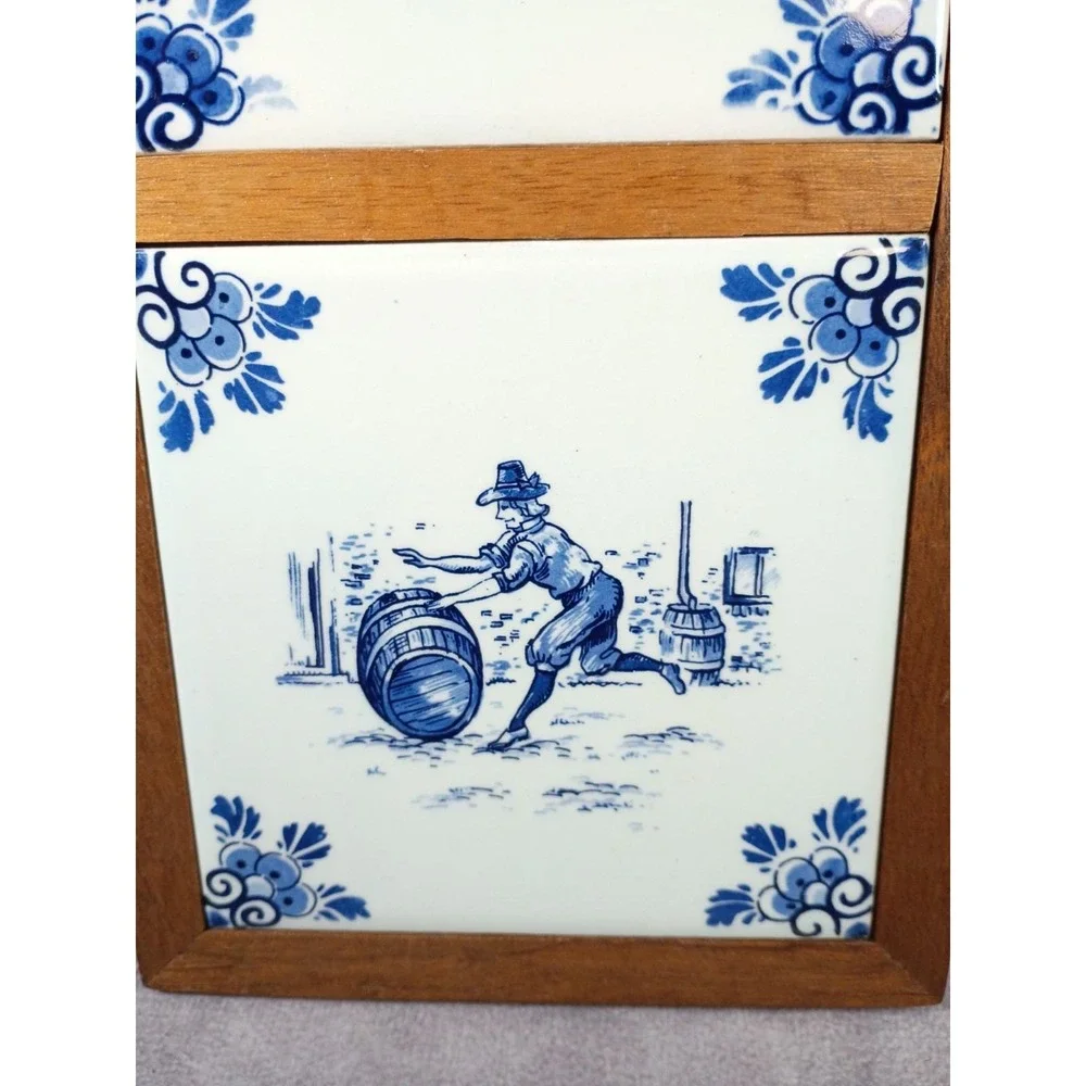 Vintage Delft Hand-painted Tiles Cased Wood 10